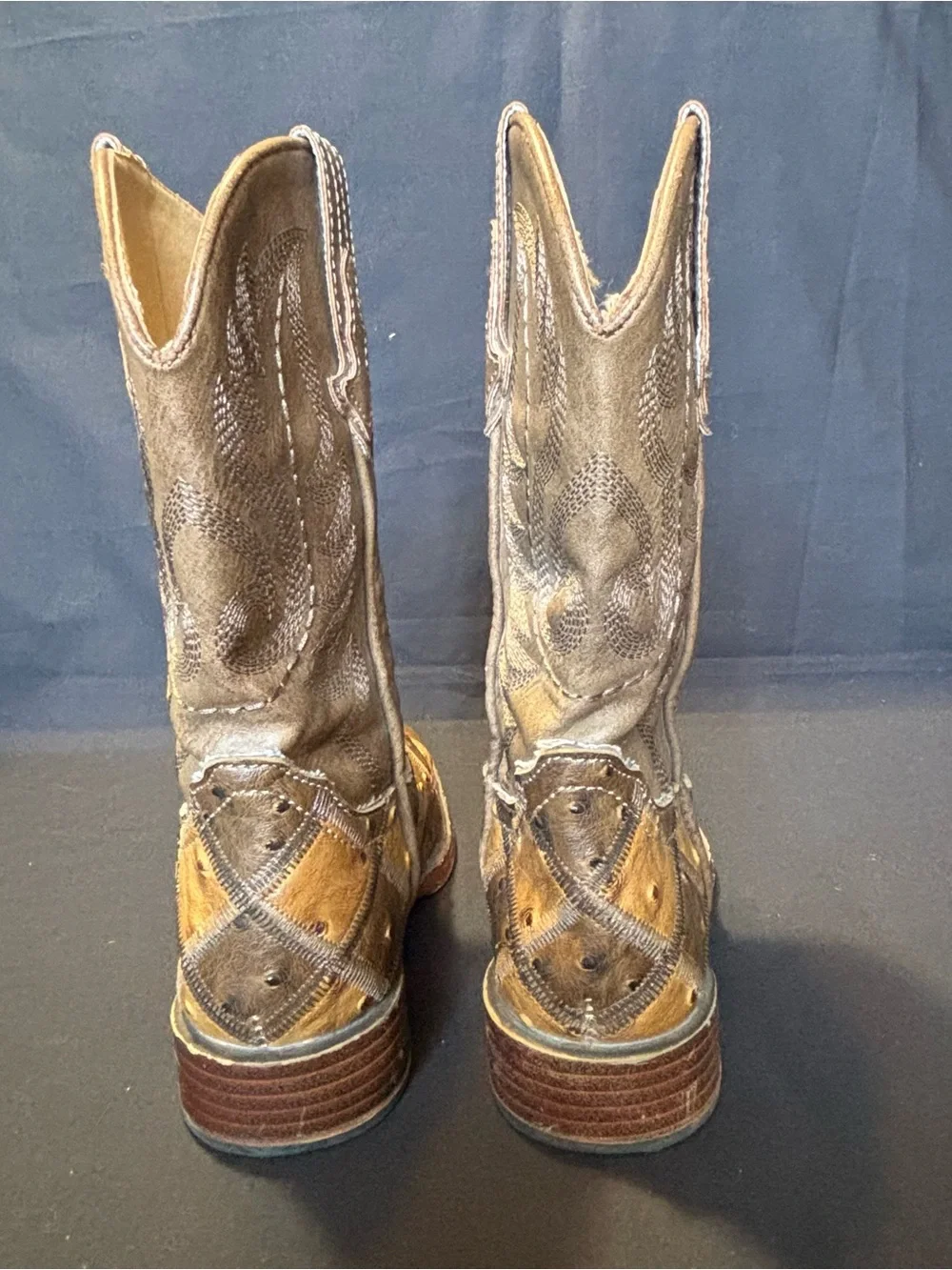 Roper Kids size 11 Bird Blocks Square Toe Western Cowboy Boots